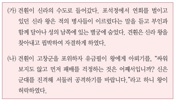 10번 문제 자료 - (가) 견훤의 신라 수도 침입과 (나) 고창 전투