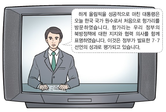 TV 뉴스 보도 장면 - 하계 올림픽 성공적 개최 후 대통령의 헝가리 방문 및 7·7 선언, 북방정책 성과 보도