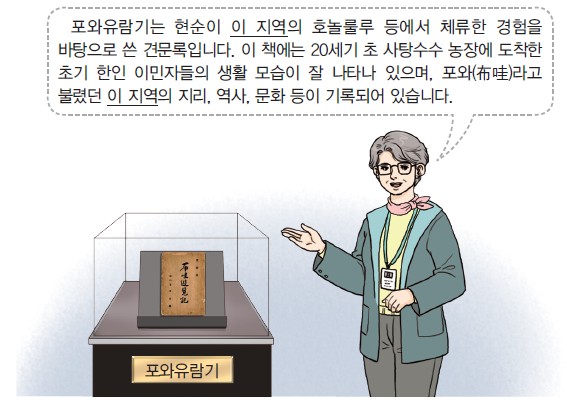 포와유람기 - 현순이 이 지역(호놀룰루)에서 체류한 경험. 20세기 초 사탕수수 농장에 도착한 한인 이민자들. 포와(布哇)로 불렸던 이 지역