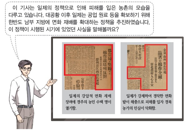 일제의 정책으로 농촌 피해 - 대공황 이후 일제는 공업 원료 확보 위해 한반도 남부에 면화 재배 확대 정책. 일제 강압적 면화 재배 장려에 경주 농민 수백 명 궐기