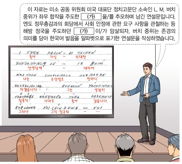 미소 공동 위원회 미국 대표단 정치고문 L.M.버치 중위가 좌우 합작 주도한 (가)를 추모하며 남긴 연설문 - 엔도 정무총감과 회담, 해방 정국 주도하다 암살